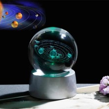 PremiumPort Renkli LED Işıklı 3D Gezegen Tasarımlı Cam Küre 6cm, Dekoratif Hediye