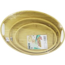 Toyigoo Oval - 3 Boy Bambu Ahşap Tepsi Seti 20X29--26X36--31X45CM (4881) TYGO-RSGO34