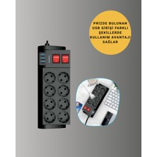 Toyigoo Isıya Dayanıklı Termal Akım Korumalı 8'li Priz ve 3 USB Girişli Uzatma Kablosu TYGOO-RSHB34