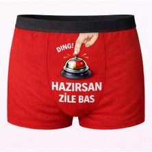 Onudabunuda Baskılı Erkek Boxer Sevgililer Günü Temalı Zile Bas Desenli Komik Mizahi Esprili Pamuklu Likralı