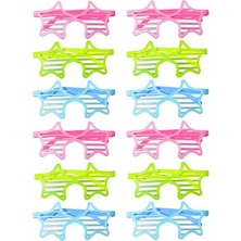 Skygo Retro Neon Fosforlu Yıldız Panjur Gözlük 12 Adet – 80’ler 90’lar Parti Stili