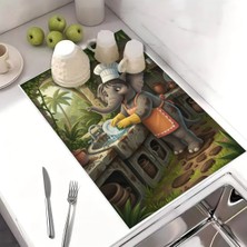 Harikabirev Bulaşık Kurutma Matı Kurutma Örtüsü Tezgah Üstü Bulaşıklık 40X50CM Yıkanabilir | Fil Desenli