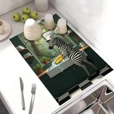 Harikabirev Bulaşık Kurutma Matı Kurutma Örtüsü Tezgah Üstü Bulaşıklık 40X50CM Yıkanabilir | Zebra Desenli-2