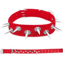Feyza Design Kırmızı Dokuma Çivili Köpek Boyun Tasması 5X80 Cm, Şık ve Dayanıklı