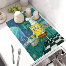 Harikabirev Bulaşık Kurutma Matı Kurutma Örtüsü Tezgah Üstü Bulaşıklık 40X50CM Yıkanabilir | Sungerbob Desenli