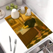 Harikabirev Bulaşık Kurutma Matı Kurutma Örtüsü Tezgah Üstü Bulaşıklık 40X50CM Yıkanabilir | Deve Kuşu Desenli