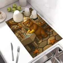 Harikabirev Bulaşık Kurutma Matı Kurutma Örtüsü Tezgah Üstü Bulaşıklık 40X50CM Yıkanabilir | Ayı Desenli