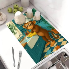 Harikabirev Bulaşık Kurutma Matı Kurutma Örtüsü Tezgah Üstü Bulaşıklık 40X50CM Yıkanabilir | Maymun Desenli