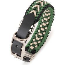 Feyza Design El Örgüsü Paracord ve Deri Köpek Tasma, Ayarlanabilir, Metal Tokalı