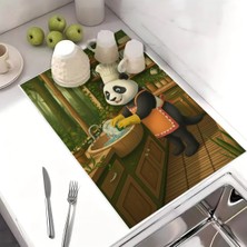 Harikabirev Bulaşık Kurutma Matı Kurutma Örtüsü Tezgah Üstü Bulaşıklık 40X50CM Yıkanabilir | Panda Desenli