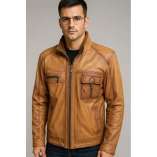 HMO Store Kahve Rengi Premium Özel Tasarım Hakiki Deri Ceket