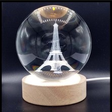 PremiumPort Aydınlatmalı Ahşap Tabanlı 6 cm Küre, USB Bağlantılı Dekorasyon