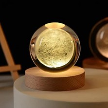 PremiumPort Dolunay Temalı LED Işıklı Cam Küre, Ahşap Standlı, USB Bağlantılı Dekorasyon