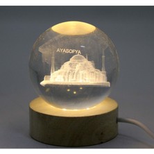PremiumPort 3D Ayasofya Cam Küre, Ahşap Standlı Işıklı Dekorasyon Hediye