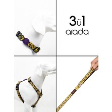 Feyza Design Şık Leopar Desenli Göğüs ve Boyun Tasması ile Sevk Kayışı Seti