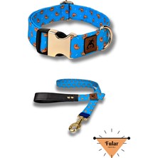 Feyza Design Goldie Köpek Boyun Tasması ve Gezdirme Kayış Seti, Fular Hediyeli