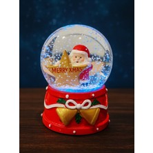 PremiumPort Yılbaşı Temalı LED Işıklı Yıldızlı Noel Baba Kar Küresi, 9 cm Orta Boy