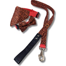 Feyza Design Şık Leopar Desenli Köpek Boyun Tasma Seti ve Aksesuarları