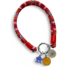 Feyza Design Kırmızı Ip Halat Kedi ve Köpekler Için Zarif Charmli Kolye