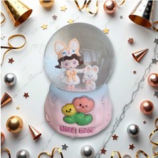 PremiumPort Işıklı Müzikli Tavşan ve Kız Cam Kar Küresi Orta Boy