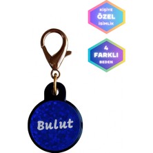 Feyza Design Yuvarlak Mavi Glitter Simli Kedi Köpek Isimlik Tasmaya Takılır
