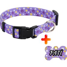 Feyza Design Mor Pati Desenli Köpek Boyun Tasması ve Isimlik Seti, Tüm Irklar Için