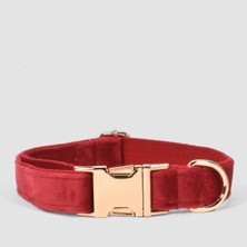 Feyza Design Kırmızı Kadife Köpek Tasması ve Gezdirme Kayışı Seti, Ayarlanabilir, Metal Tokalı