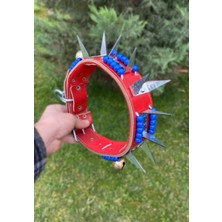 Feyza Design Sağlam Hakiki Deri Kangal Köpek Tasması, Çoban Tarzı, Kırmızı Renk