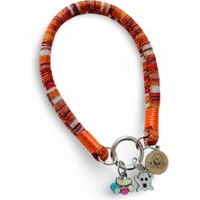 Feyza Design Turuncu Ip Halat Kedi Köpek Kolyesi Charm Uçlu Gümüş Renk