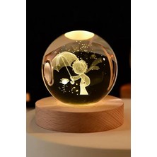 PremiumPort 3D Kristal Top Küçük Prens Modeli Ahşap Standlı USB Bağlantılı