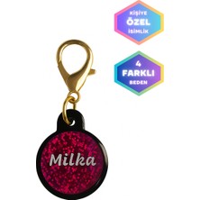 Feyza Design Pembe Glitter Yuvarlak Isimlik, Tasmaya Takılır, Sevimli ve Şık Tasarım