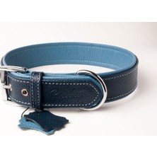 Feyza Design Hakiki Deri Köpek Boyun Tasması, Mavi, Lacivert, 3X38-47 cm