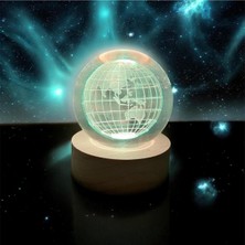 PremiumPort 3D Dünya Haritası Renk Değişen Kristal Cam Küre USB Ahşap Taban Dekorasyon