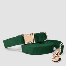 Feyza Design Kadife Yeşil Köpek Tasması ve Gezdirme Kayışı Seti, Ayarlanabilir, Şık ve Konforlu