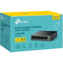 Pazarcan Tp-Link LS105GP 4 Port Gigabit + 1 Port RJ45 Uplink Poe 65W 250 Metre Poe Mesafe Metal Kasa Switch