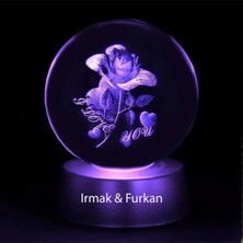 PremiumPort Kişiye Özel Gül Temalı 3D Cam Küre 6cm, Şık ve Zarif Dekorasyon Parçası