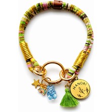 Feyza Design El Yapımı Kordon Ipli Köpek Tasma Charm Uçlu Yeşil