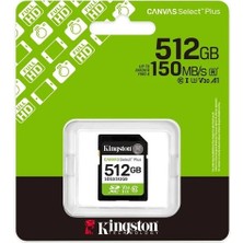 Pazarcan Kingston 512GB Canvas Select Plus Gen3 Sdxc Uhs-I U1 V10 150MB/S CLASS10 Hafiza Karti SDS3/512GB