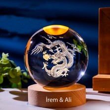 PremiumPort Kişiye Özel Büyük Boy Işıklı Ahşap Ejderha Temalı Cam Küre 8cm