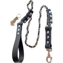 Feyza Design Dayanıklı Köpek Gezdirme Kayışı ve Tasması, Siyah, Zincir ve Deri 2,5 cm