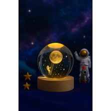 PremiumPort 3D Ay Merdiveni Temalı Kristal Küre LED Gece Lambası Usb'li Ahşap Stand