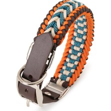 Feyza Design El Örgüsü Paracord ve Deri Köpek Tasma, Ayarlanabilir, Metal Tokalı