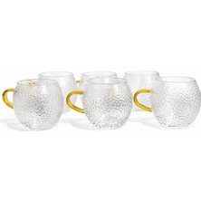 Yakut Altın Saplı Kulplu Cam Kupa Bardak Seti 6’lı – Premium Tasarım