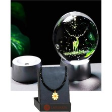 PremiumPort 3D Geyik Temalı Işıklı Cam Küre ve Papatya Kolye Seti