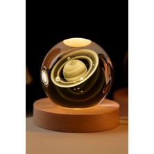 PremiumPort Ahşap Tabanlı Lunaris Ay Kristal Küre, LED Işıklı Romantik Dekor
