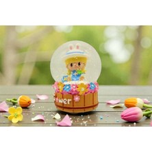 PremiumPort Müzikli Su Küresi, Çiçek Temalı, Kar Yağışlı, Pembe, Efsunlu Dekorasyon