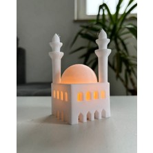 3D Baskı Mini Cami Gece Lambası – LED Mum Işıklı Dekoratif Masa Lambası