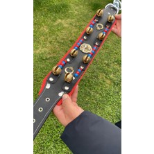 Feyza Design Hakiki Deri Kangal Köpek Tasması, 8 Zilli Boncuk ve Ay Yıldız Detaylı