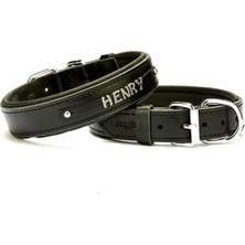 Feyza Design El Yapımı Gerçek Deri Köpek Boyun Tasması, Isimlikli, 3X42-50CM, Siyah