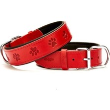 Feyza Design Kırmızı Comfort Deri Pati Desenli Köpek Boyun Tasması, M 4X52-60 cm